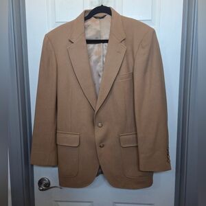 Men's Camel Blazer Sports Coat 100% Wool Vintage Office Work Career Wear 40-42